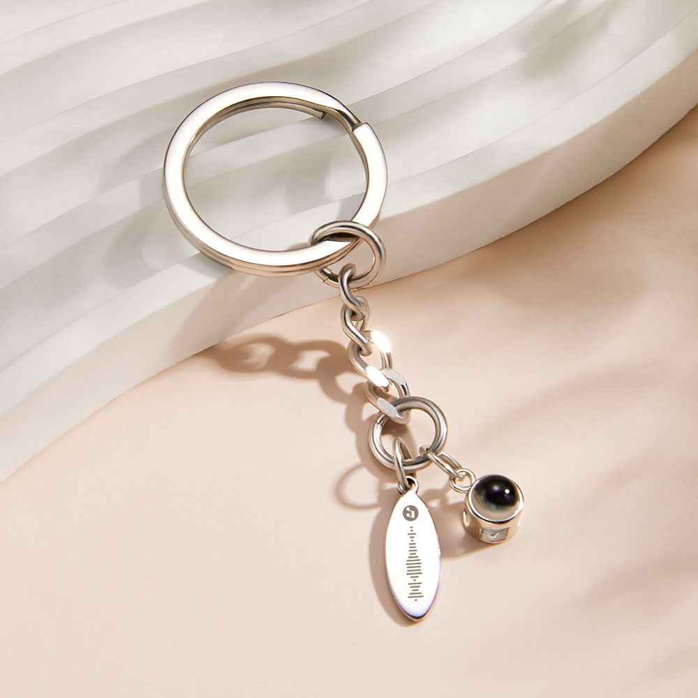 Custom Photo Projection Scannable Code Keychain Personalized Photo Music Keyring Anniversary Gifts