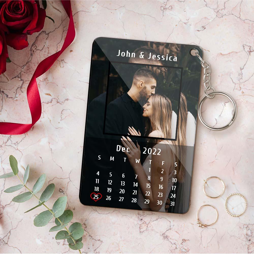 Personalised Photo Calendar Couples Keyring | Custom Acrylic Keychain Gift