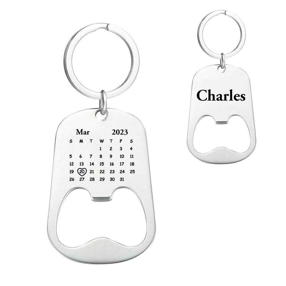 Custom Engraved Calendar Keychain Bottle Opener Key Ring Save the Date Keychain Creative Gift For Him