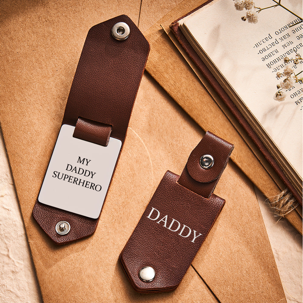 Personalised Leather Keychain for Dad - Custom Photo & Text Hero Daddy Gift