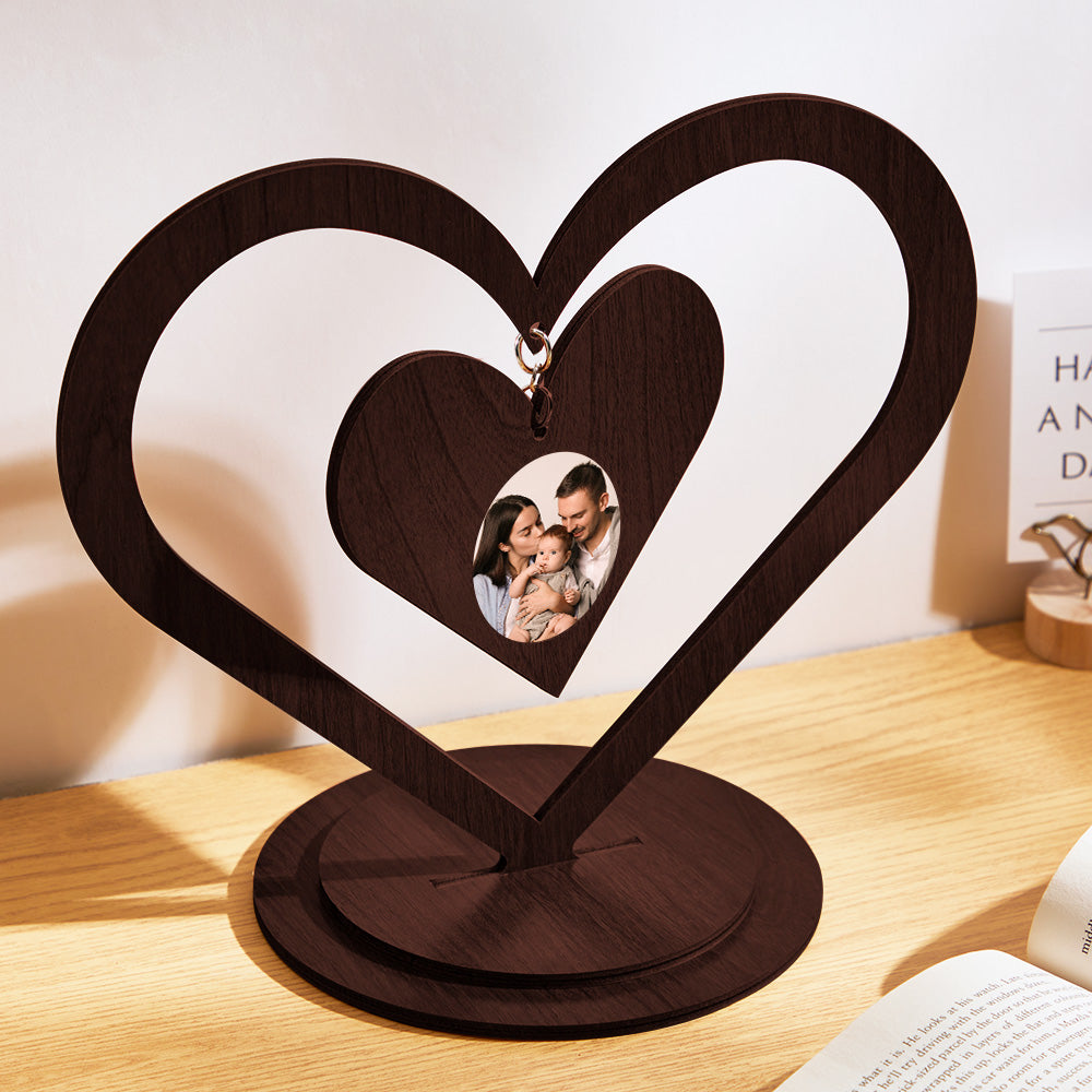 Personalised Heart Photo Frame Ornament - Custom Wooden Keepsake Gift