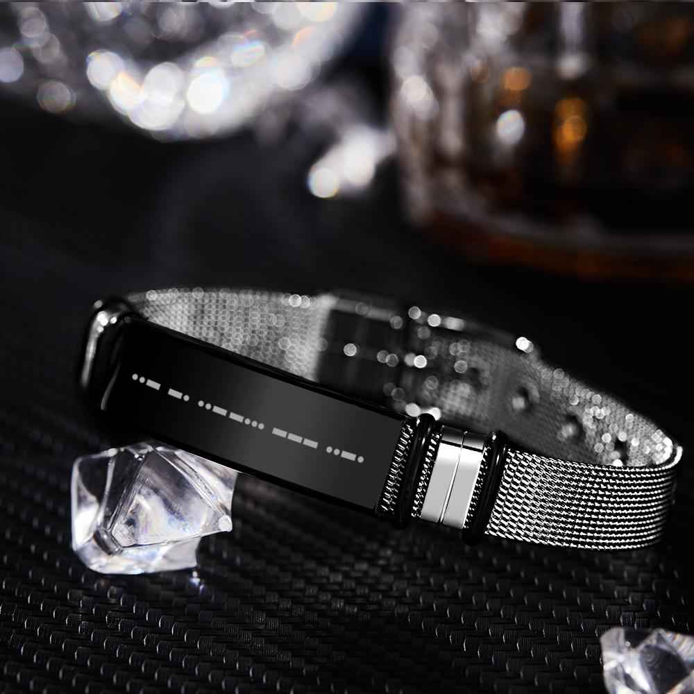 Engraved Morse Code Bracelet Men's Bracelet Stainless Steel Black