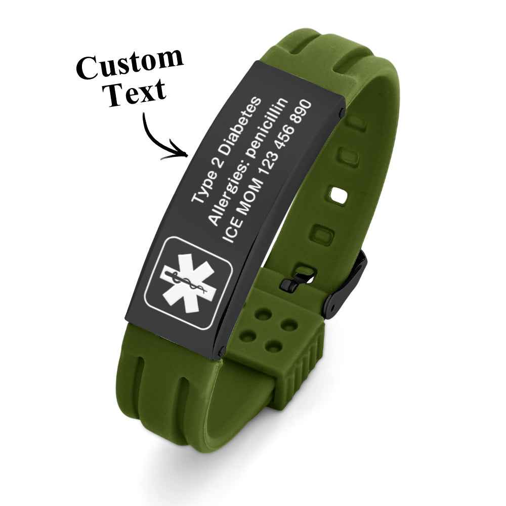 Personalized Emergency Medical Alert Bracelet Adjustable Silicone Bracelet for Men Women First Aid Gift