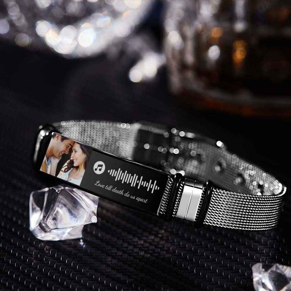 Gift for Him Photo Bracelet Music Code Bracelet Metal Bracelet Scannble Music Gift