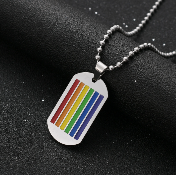 Personalised Rainbow Engraved Tag Necklace | Men's Stainless Steel Pride Gift