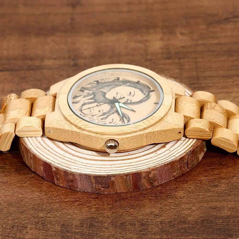 Custom Photo 45mm Wooden Watch – Personalized Engraved Gift Birthday Gift Anniversary Gift