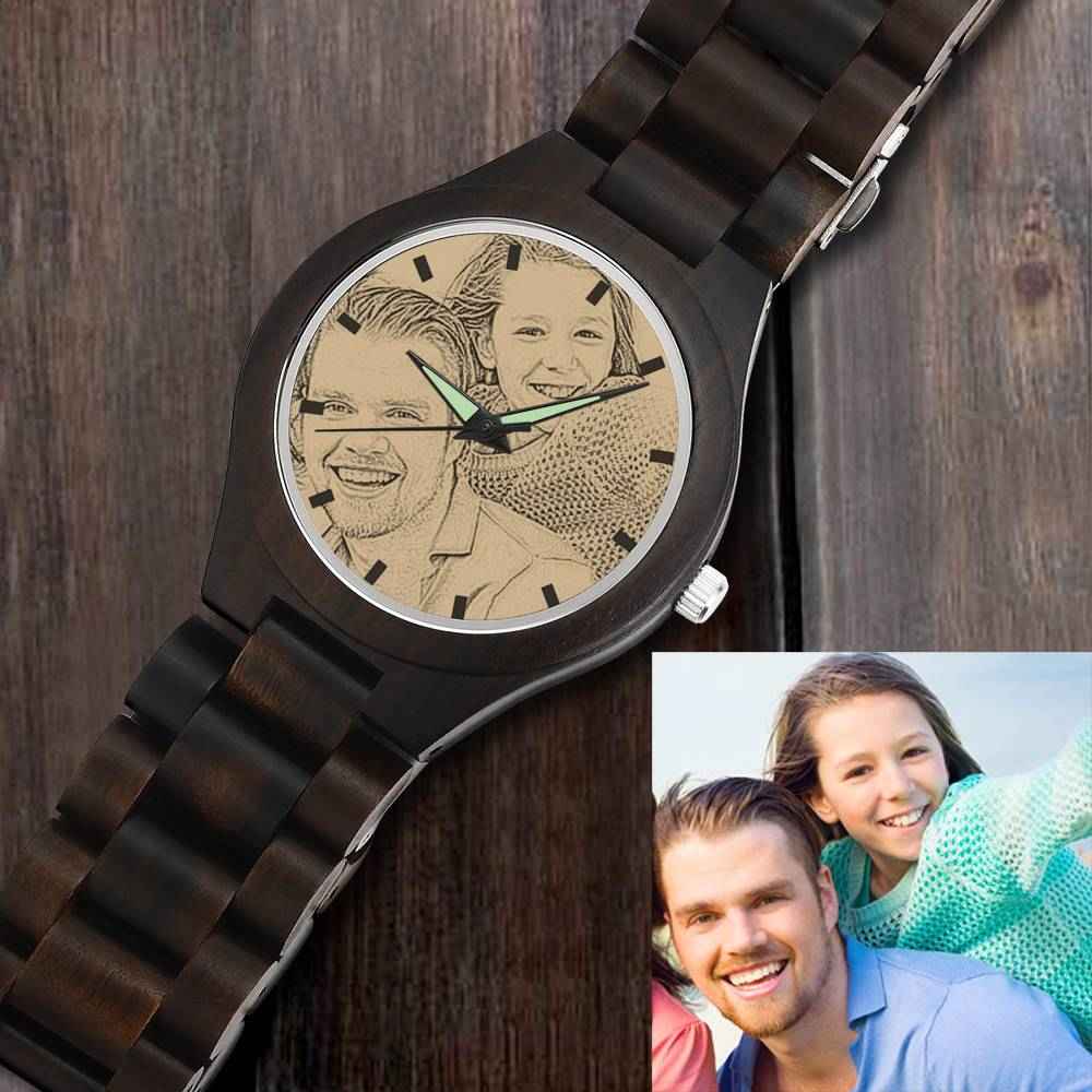Custom Photo 45mm Wooden Watch – Personalized Engraved Gift Birthday Gift Anniversary Gift