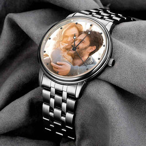 Engraved Men's Black Alloy Bracelet Photo Watch QR Code Watch 38mm Men's Gifts