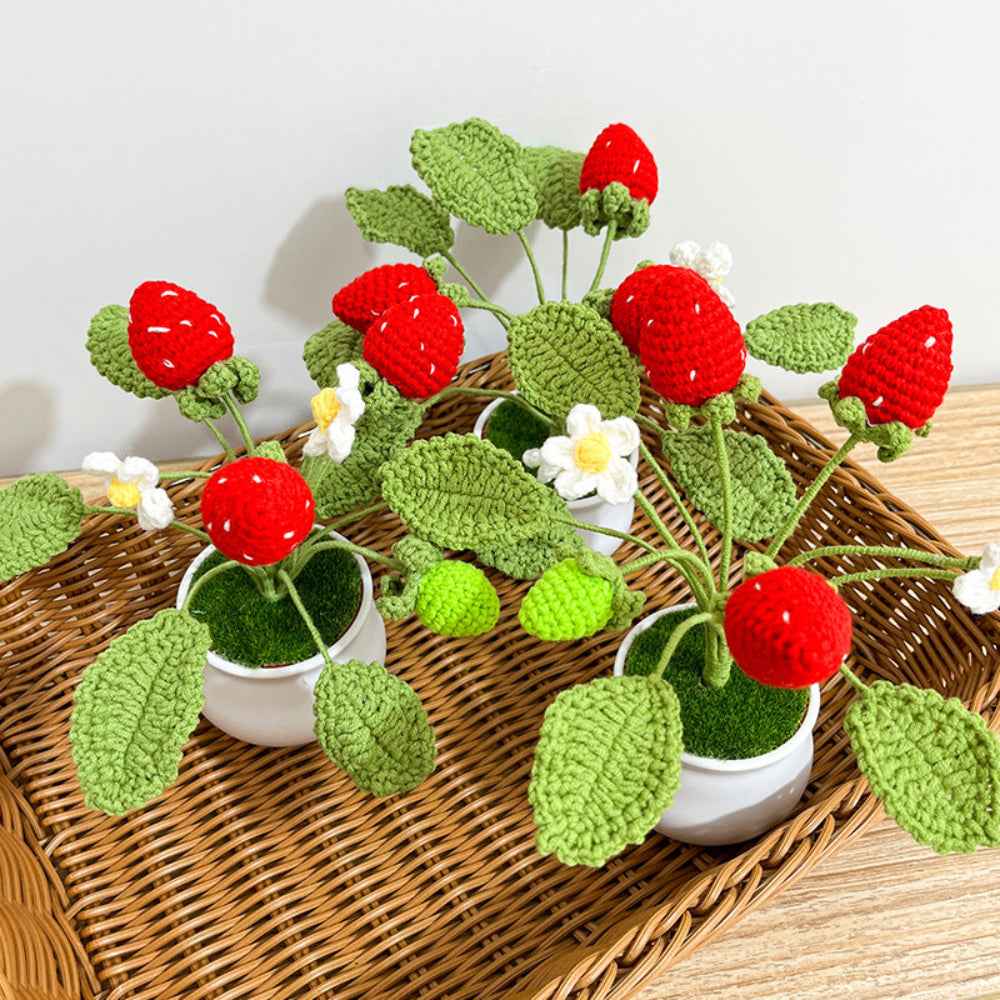 Strawberry Orange Potted Plants Completed Hand Woven Knitted Potted Plants Gift for Handicraft Lover