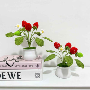Strawberry Orange Potted Plants Completed Hand Woven Knitted Potted Plants Gift for Handicraft Lover