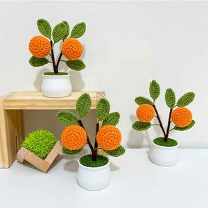 Strawberry Orange Potted Plants Completed Hand Woven Knitted Potted Plants Gift for Handicraft Lover