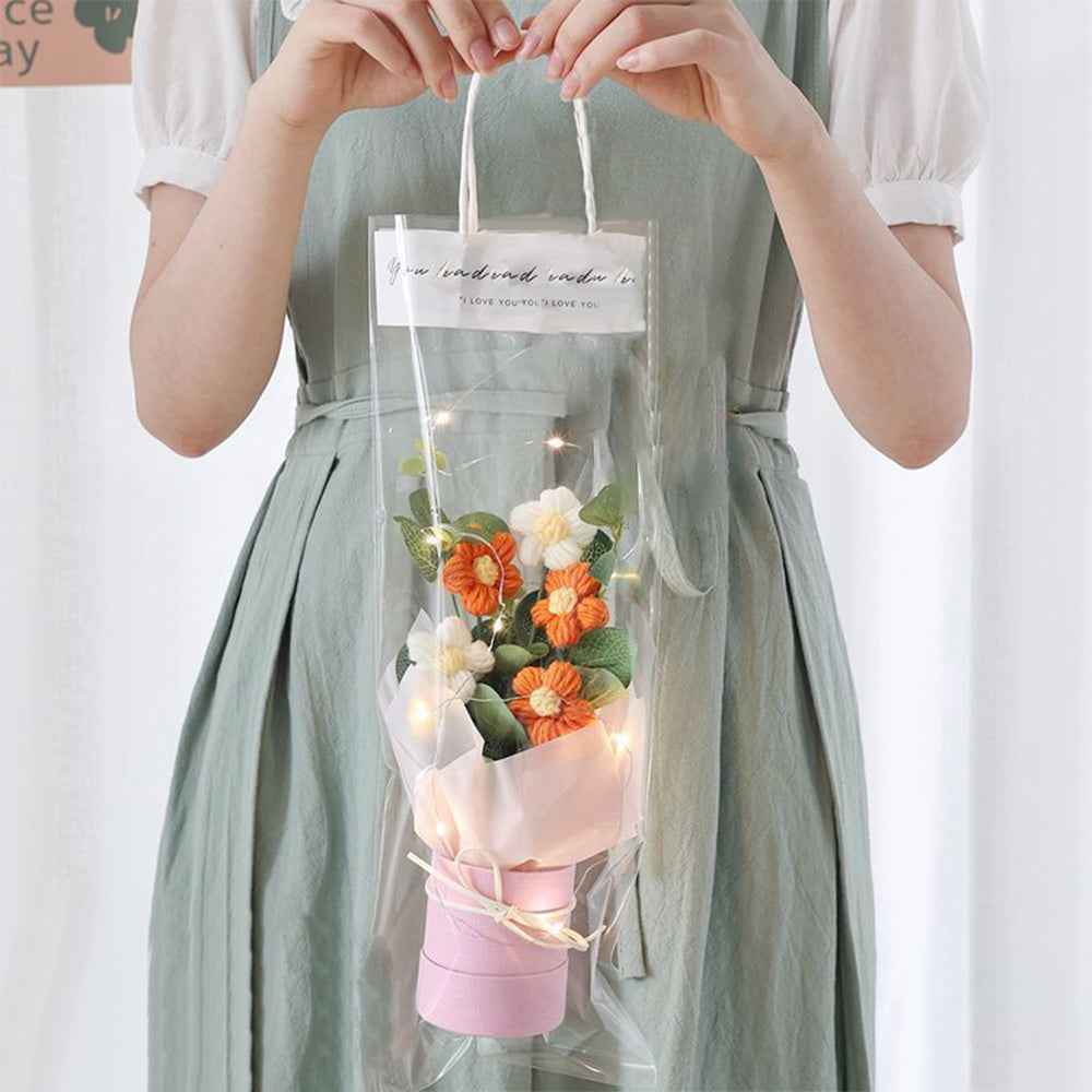 Crochet Flowers Bouquet Handmade Knitted Bouquet with Light Strip Birthday Gift for Lovers Wedding Gift