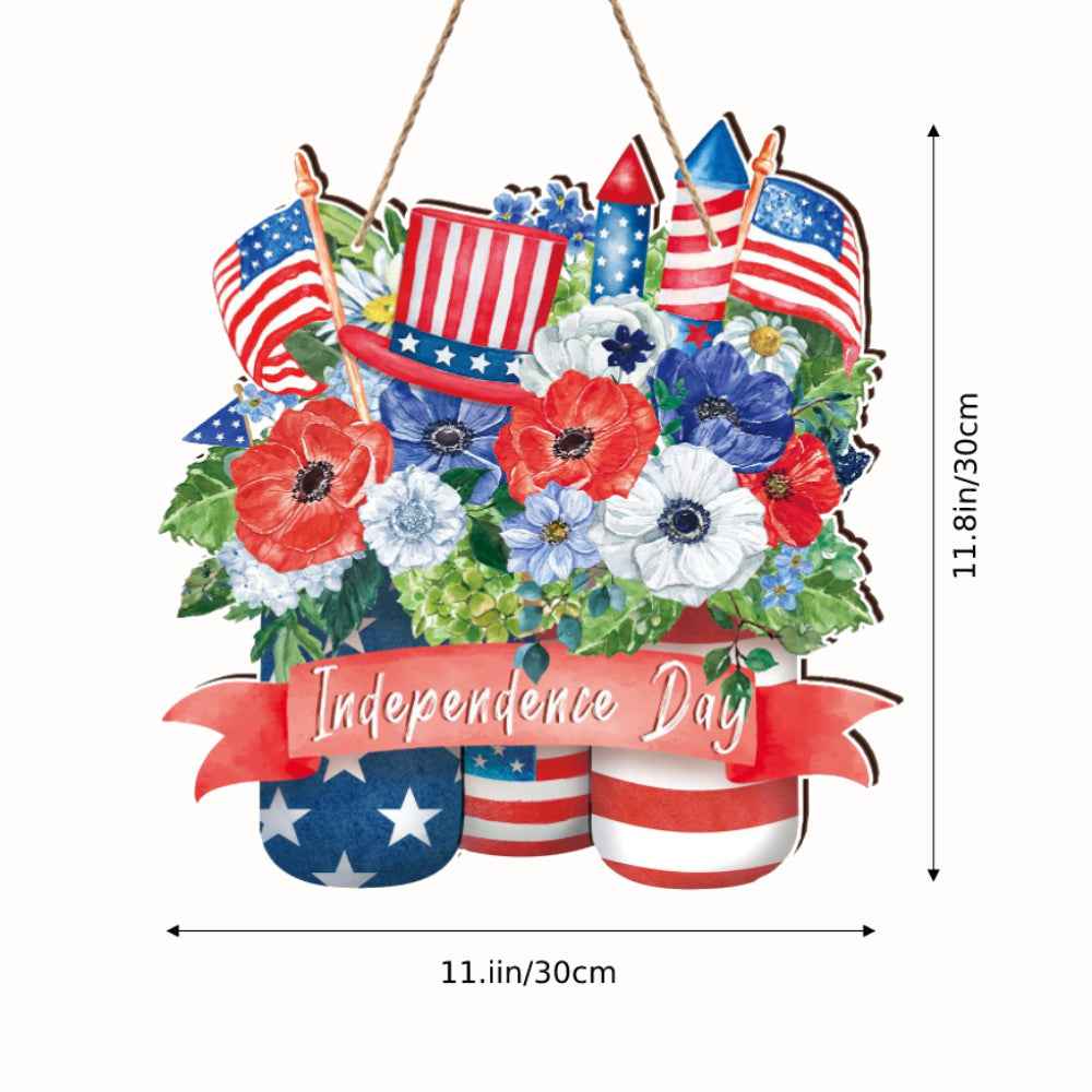 4th of July Flowers Welcome Door Sign Independence Day Decorations Front Door Hanger