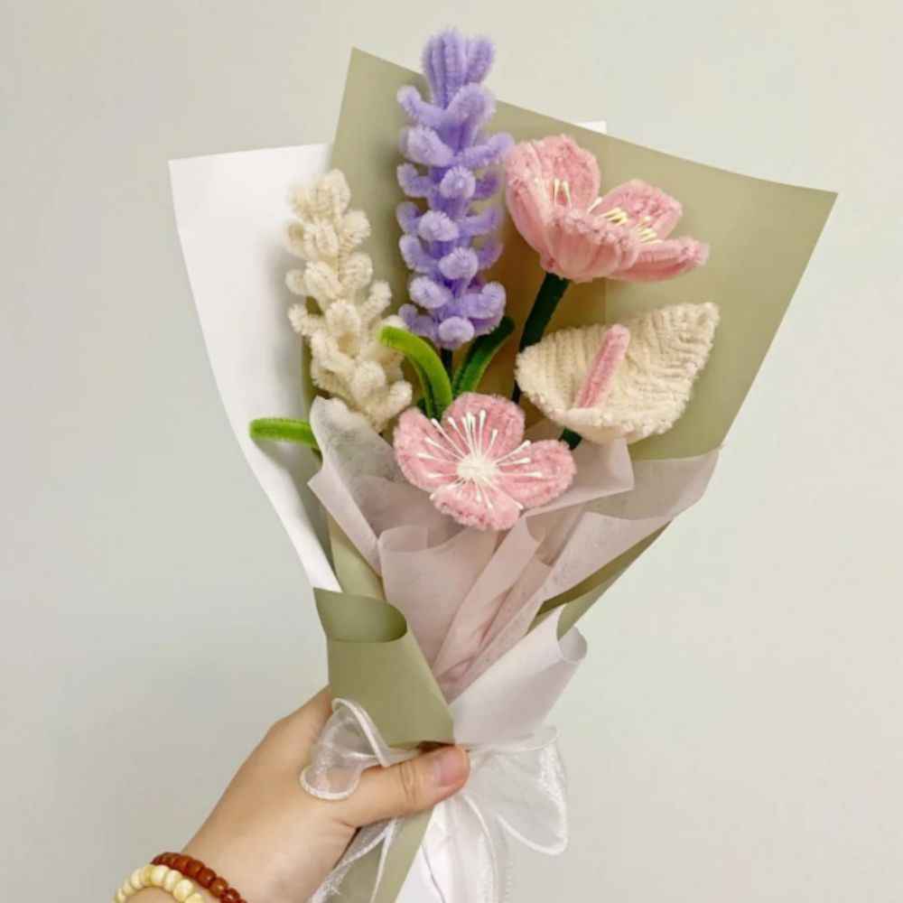 Pipe Cleaner Flowers Bouquet Handmade Twist Stick Bouquet Gift for Her Wedding Gift