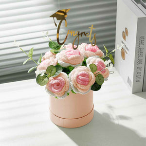 Crochet Flowers Bouquet Handmade Knitted Roses Hug Bucket Birthday Graduation Gift Box