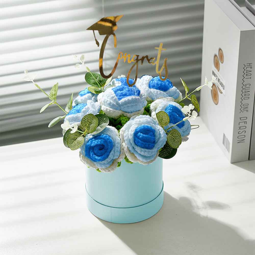 Crochet Flowers Bouquet Handmade Knitted Roses Hug Bucket Birthday Graduation Gift Box