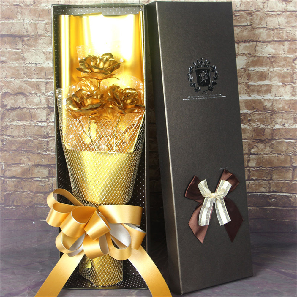 Gold Foil Roses Bouquet - Forever Artificial Flowers for Valentine's Day Gifts