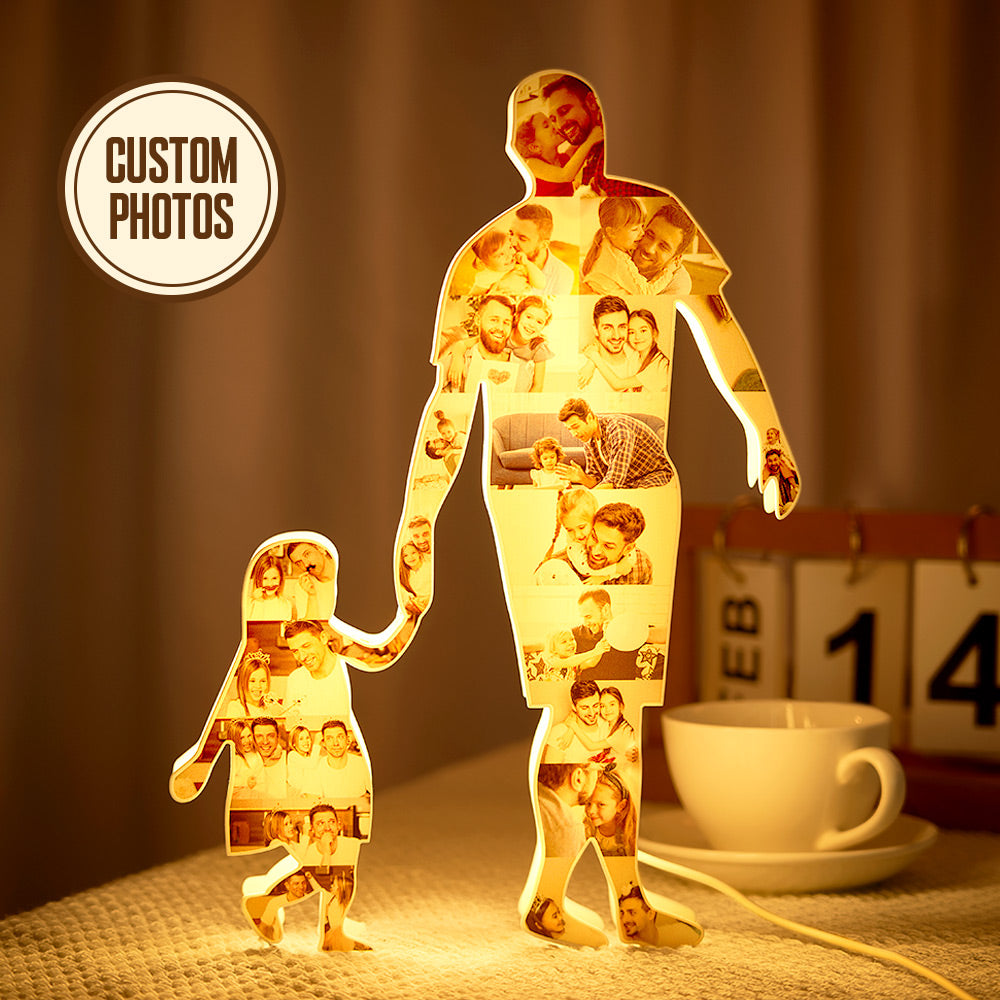 Custom Photo Collage Night Light - Personalised Hand In Hand Picture Lamp for Father's Day Gifts