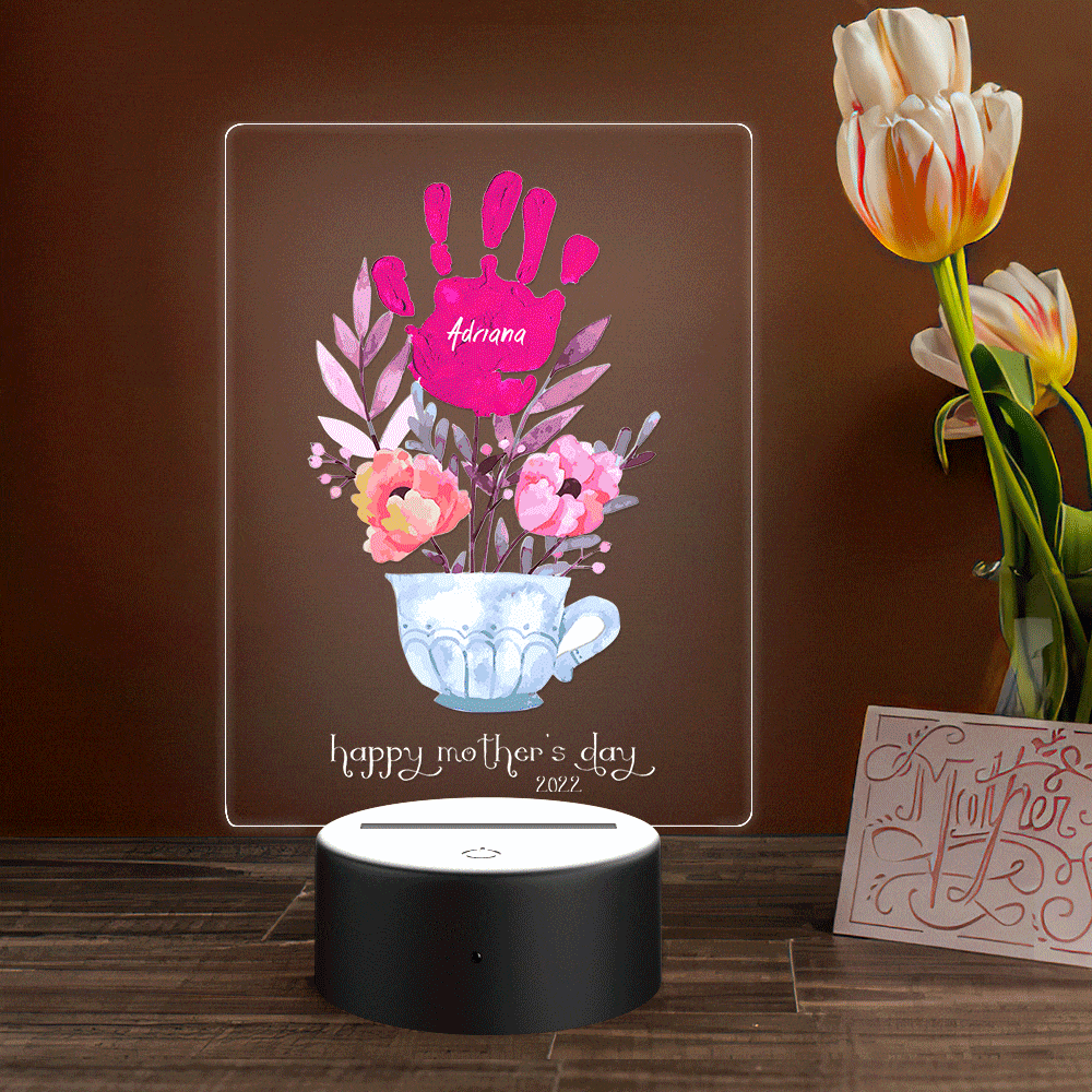 Personalised Name & Date Night Light with Handprint - Custom Mother's Day Gift Lamp