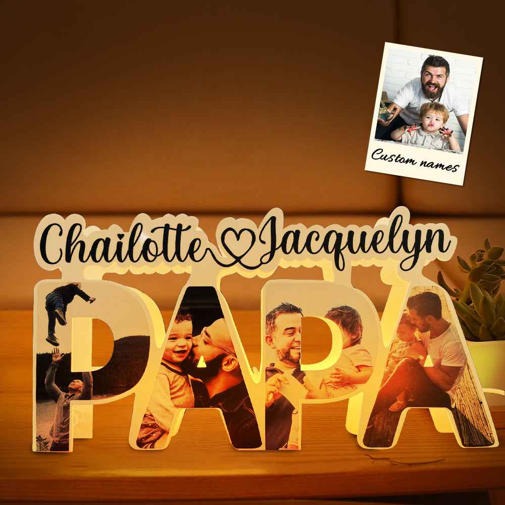 Custom Papa Photo Name Light Personalized Acrylic Family Name Lamp Desk Decoration Gift for Father
