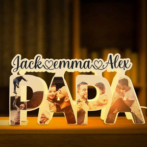 Custom Papa Photo Name Light Personalized Acrylic Family Name Lamp Desk Decoration Gift for Father