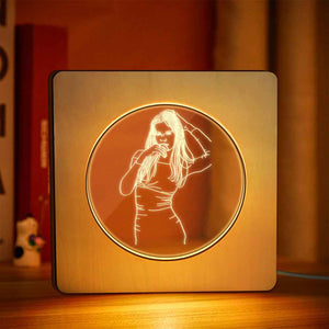Custom Photo Engraved Night Light Personalized Wooden Frame Lamp Gift