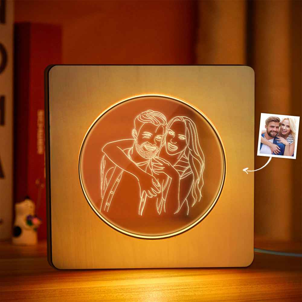 Custom Photo Engraved Night Light Personalized Wooden Frame Lamp Gift