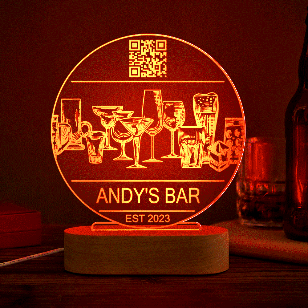 Personalised QR Code Wine Glass Night Light - 7 Colour Dimmable 3D Acrylic Lamp Custom Engraved Father's Day Gift