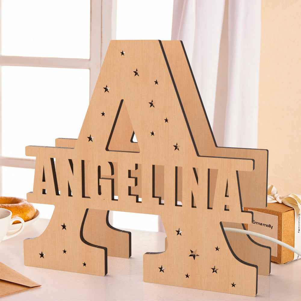 Personalized Initial Name Wooden Night Light Custom Letter Lamp Room Decor