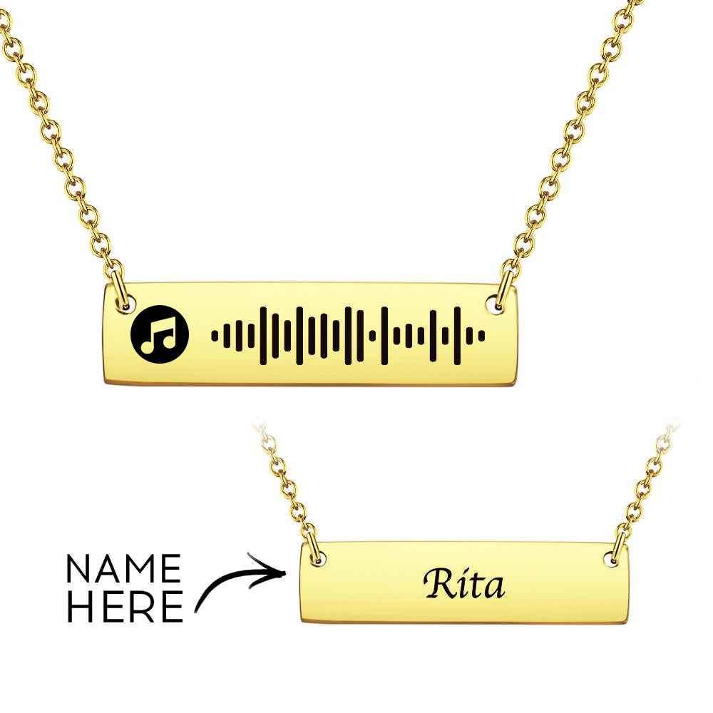 Personalized Bar Necklace Music Code Necklace Engraved Name Stainless Steel Necklace Gift