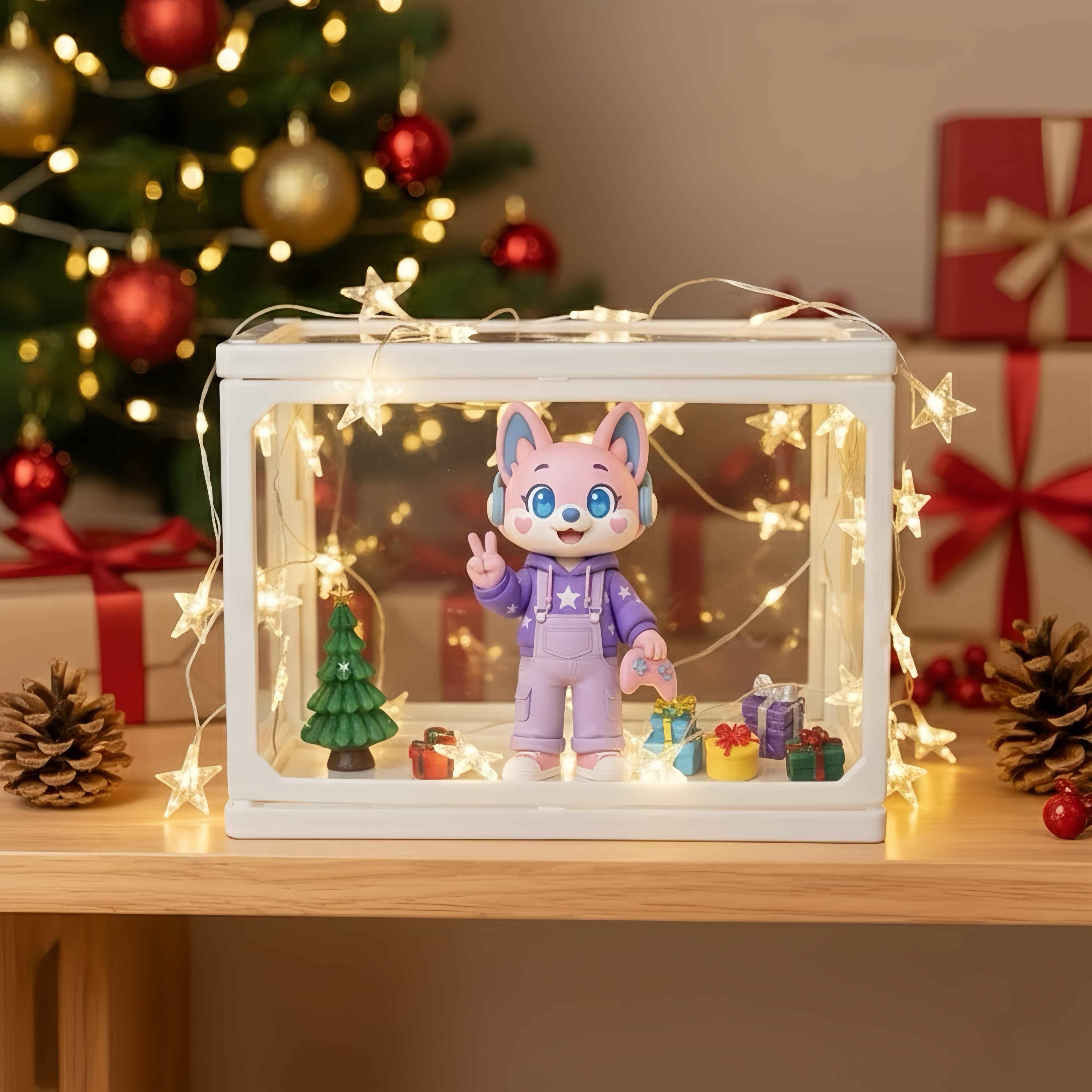 Custom 1 Non-human 3D Mini Figure Glass Dollhouse Personalized Scene Display Case Unique Christmas Gift  (Production: 10-15 Business Days)