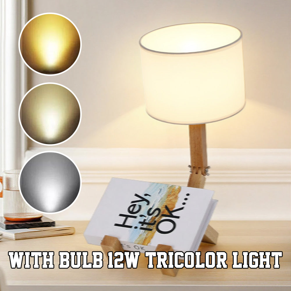 Wooden Robot Table Lamp - Creative Bedside & Living Room Lamp | Artistic Decor Gift