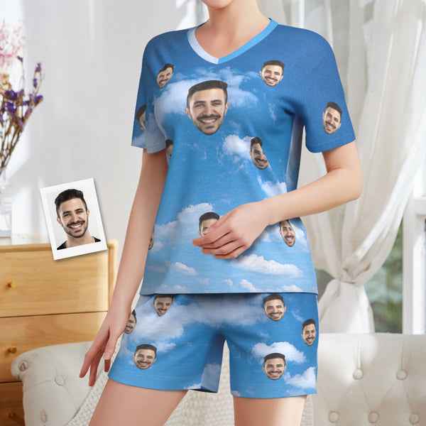 Customized Face Pyjamas Blue Sky Short Pajama Set for Women