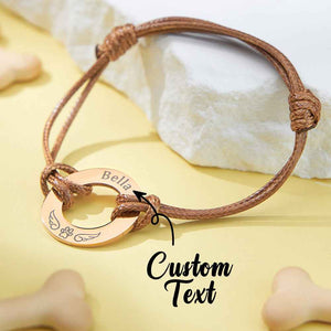 Personalized Engraved Angel Wings Pet Paw Print PU Leather Rope Bracelet Memorial Gift for Pet Lovers