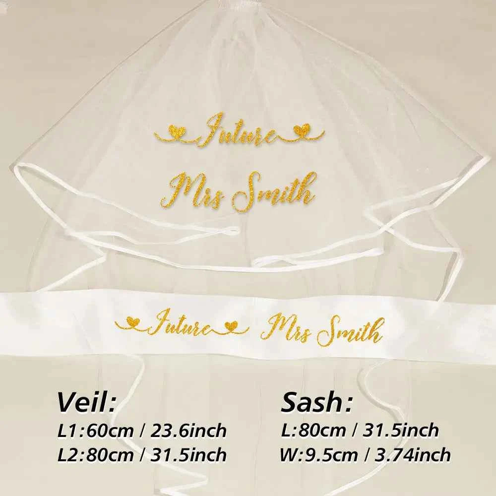 Personalized Bride Veil Sash Set Bride to be Veil Hen Party Accessories