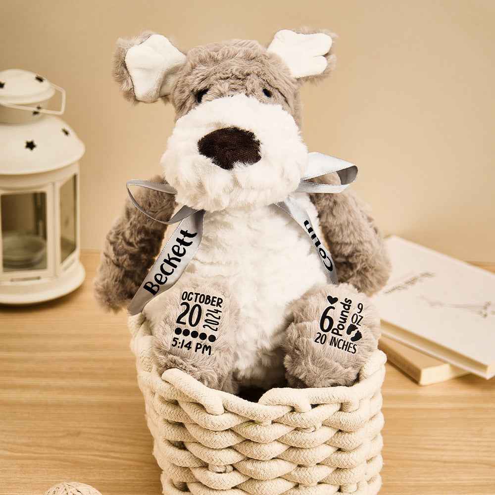 Personalized Puppy Dog Plush Birth Stats Stuffed Animal Birth Announcement Gifts