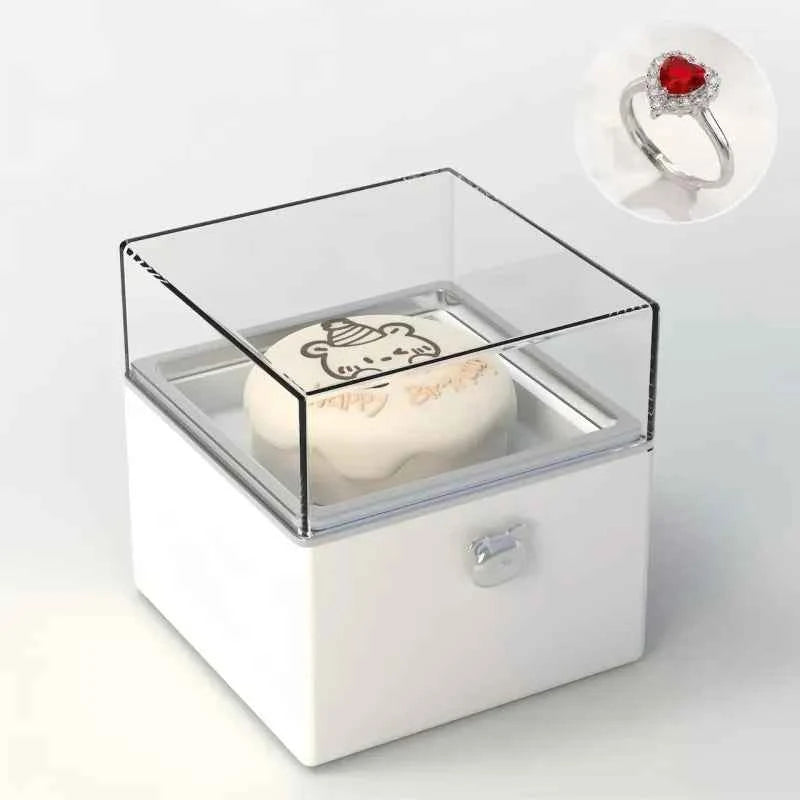Magical Bear Cake Ring Box Surprise Gift Birthday Gift With Open Adjustable Promise Ring Gift For Lover For Her