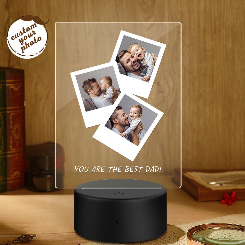 Personalised Photo Wooden Base Night Light for Dad | Unique Father's Day Gift UK