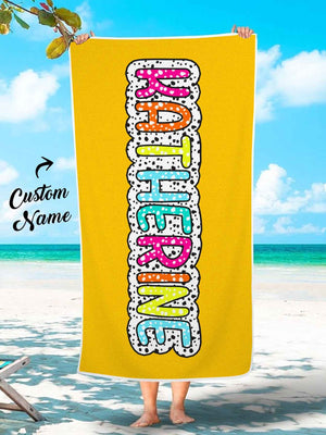 Personalized Dalmatian Dots Beach Towel with Rainbow Name Summer Vacation Bridesmaid Party Gift for Her