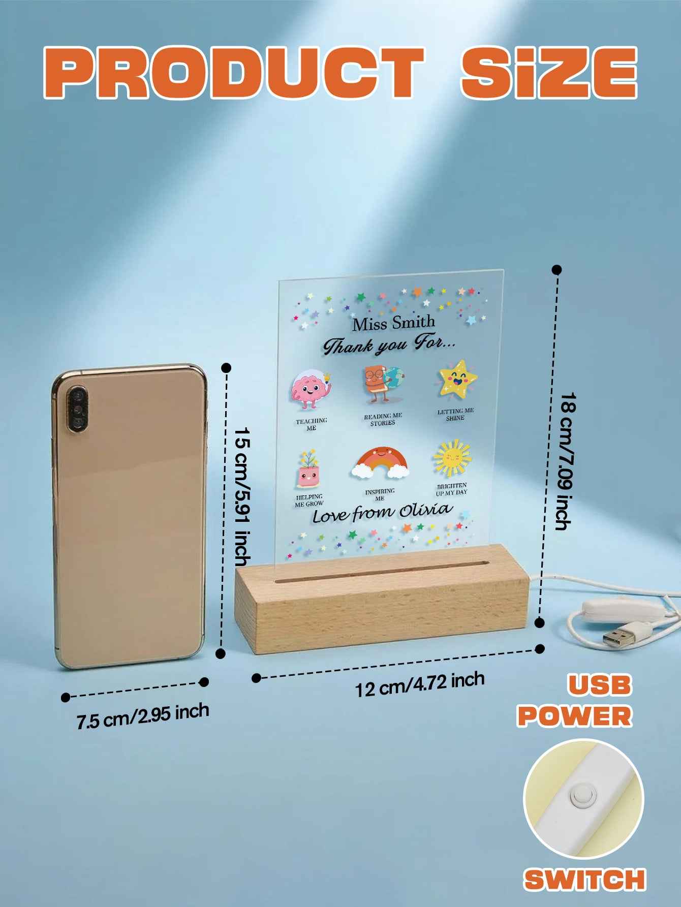 Custom Name Back to School Transparent Night Light Decor White Light Teacher's Day Gift