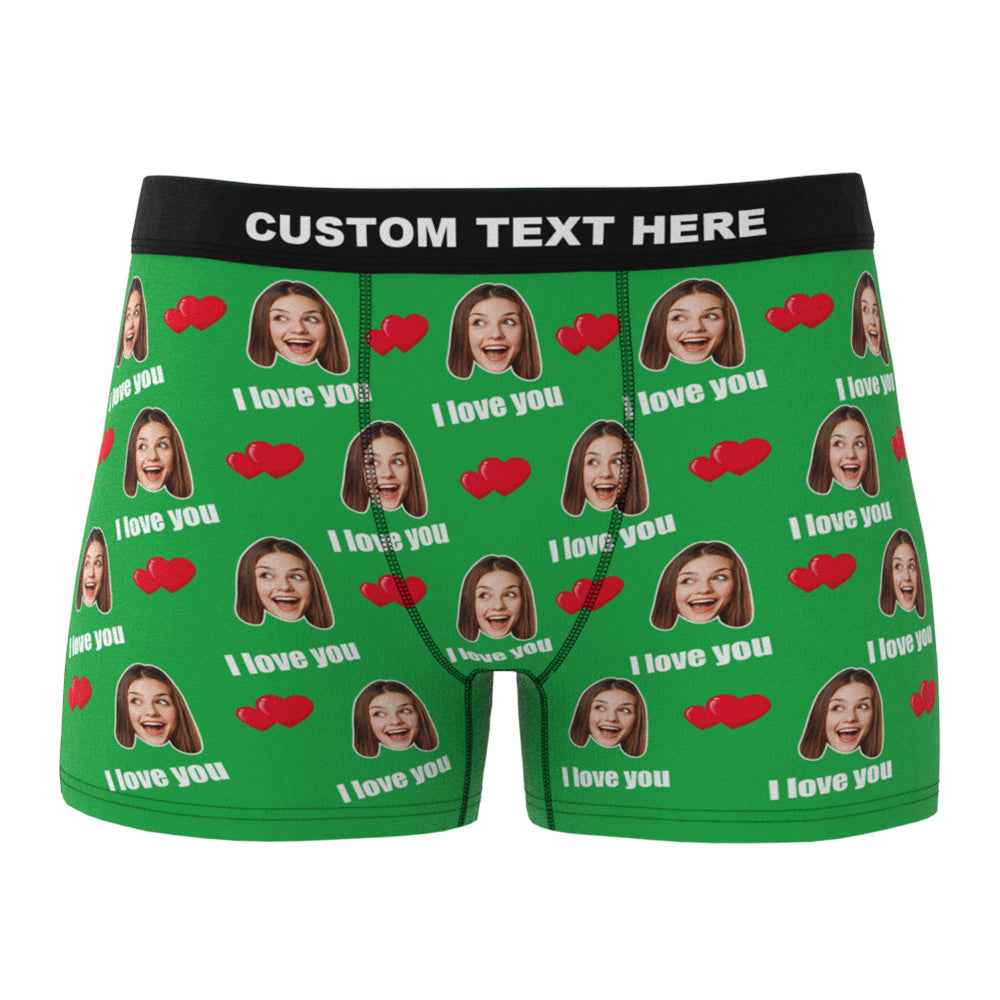 Custom I Love You Men's Boxer Shorts Personalized Underwear with Face