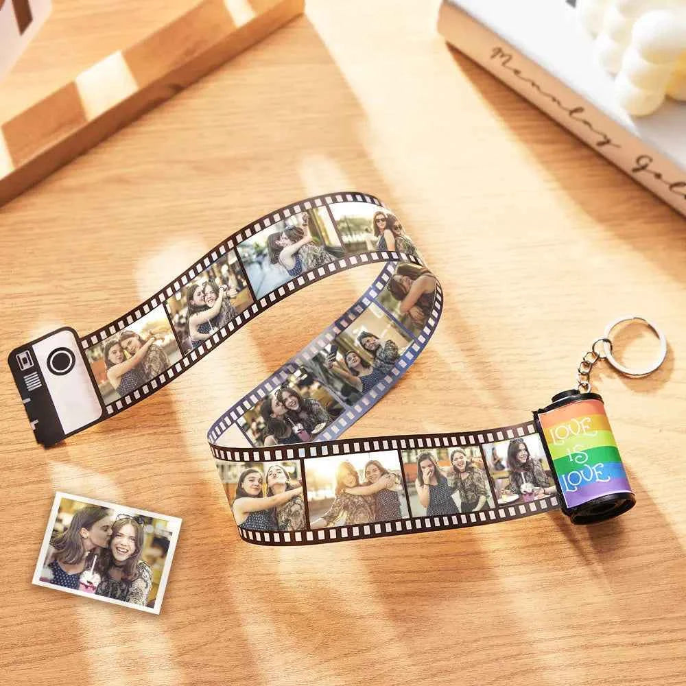 Custom Rainbow Film Roll Keychain Personalized Multiphoto Roll Keychain Gift for LGBT