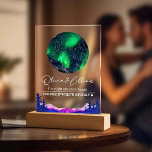 Custom Star Map Night Light Acrylic Lamp with Date Text and Wooden Base Home Decor for Valentine’s Day Anniversary Gift for Couples