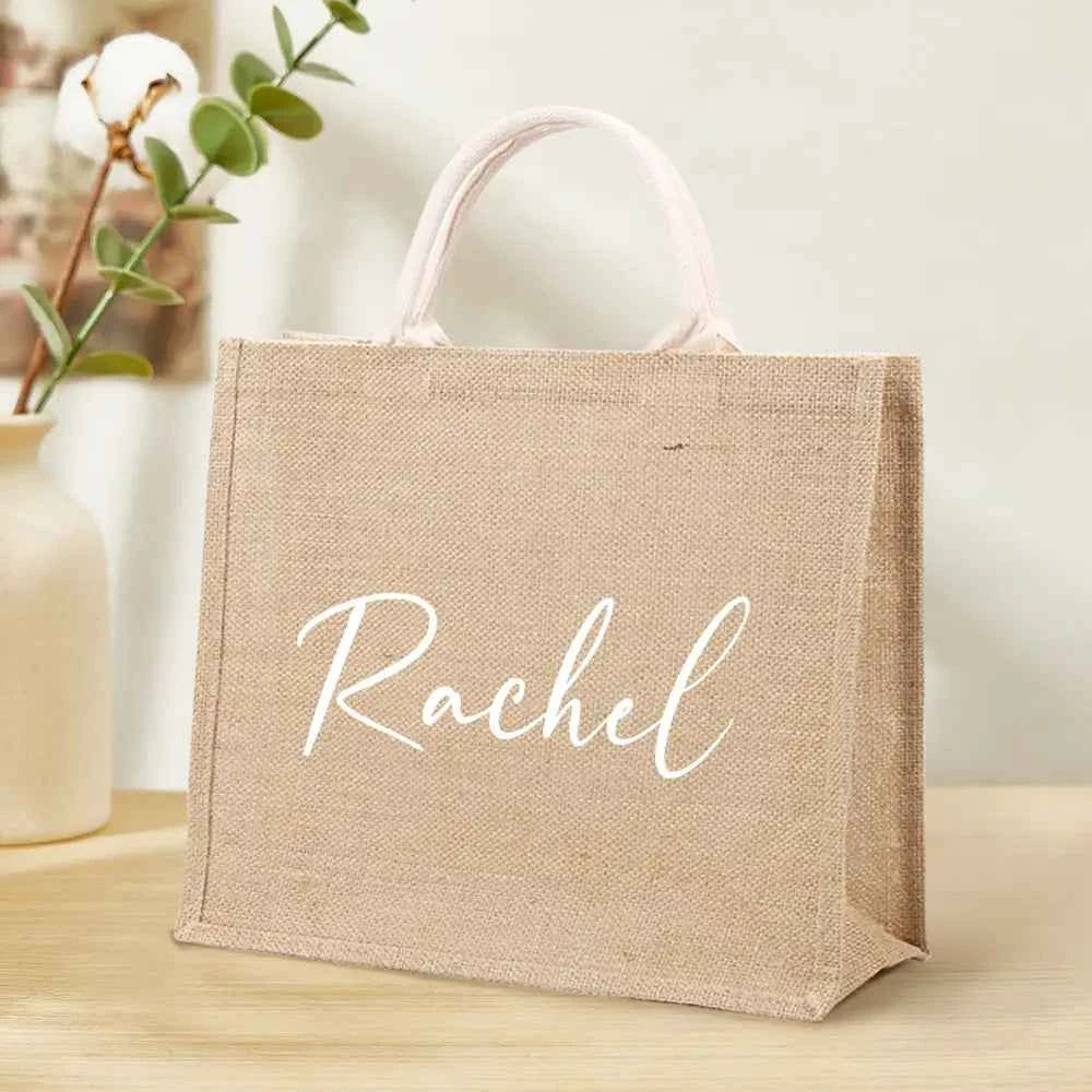 Personalized Burlap Bags Custom Name Monogram Beach Tote Bag Gifts for Her Wedding Gift