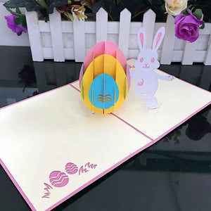 Rabbit and Colored Eggs 3D Greeting Card Creative Easter Three-dimensional Card