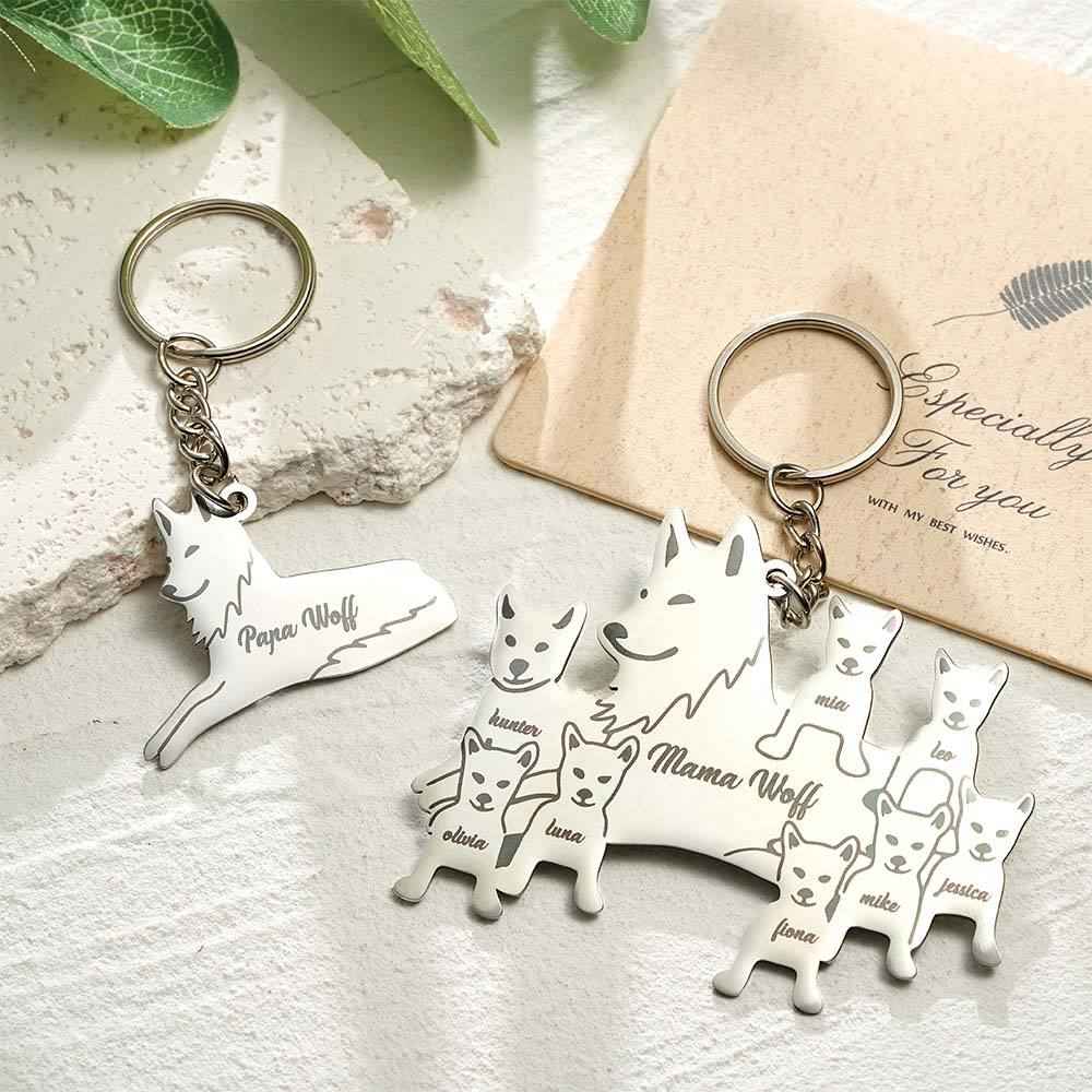 Personalized Wolf Keychain with Engraved Family Names Gift for Family