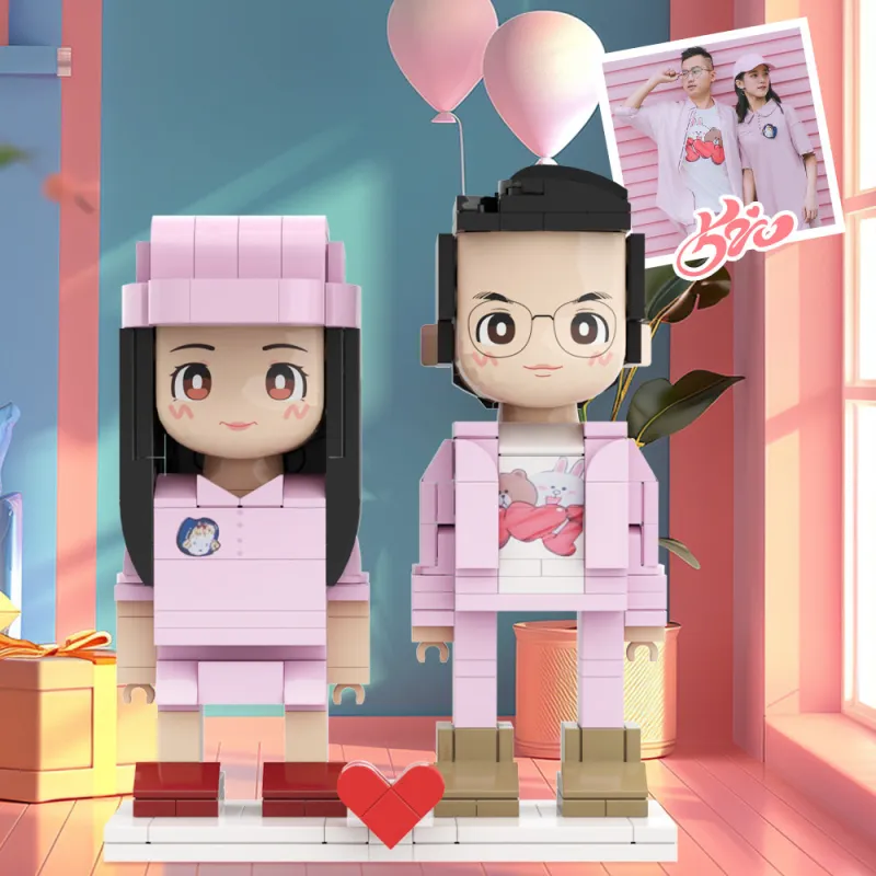 Customised 2 People Duddu Brick Figures | Personalised Couple Gift for Valentine's & Birthdays
