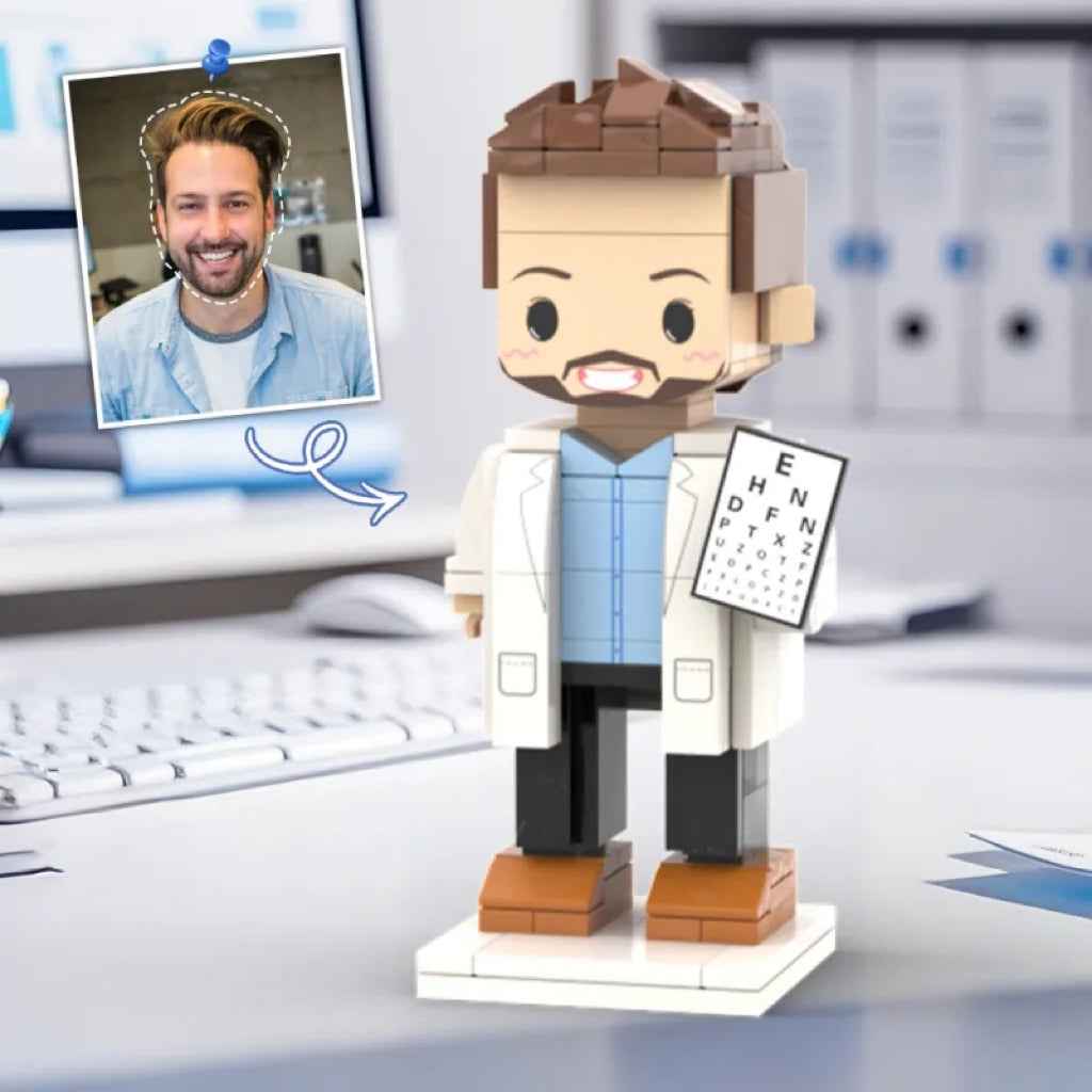 Personalized Head Custom Text Brick Figures Holding Eye Chart Doctor's Day Gift Career Gift For Him