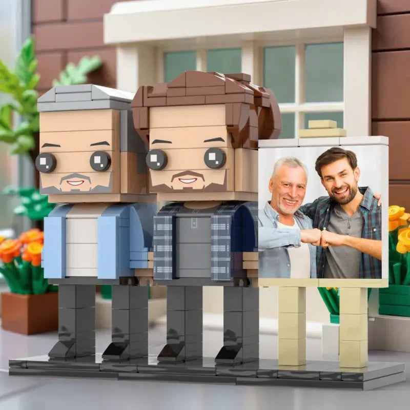 Full Body Custom 2 Person Brick Figures with Frame Personalized Photo Father's Day Gift